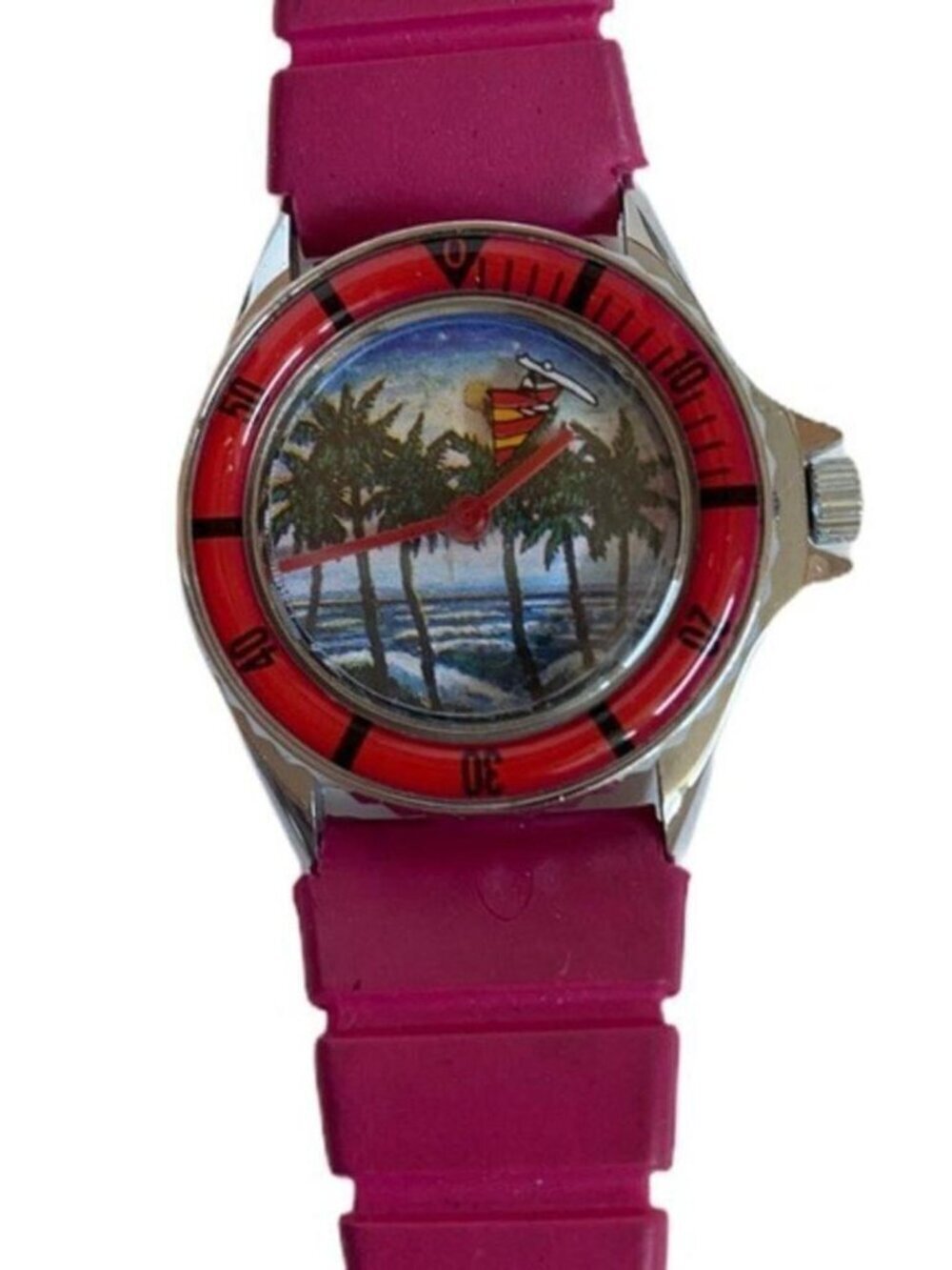 Vintage Watch Palm Tree & Sailboat Vtg 80s